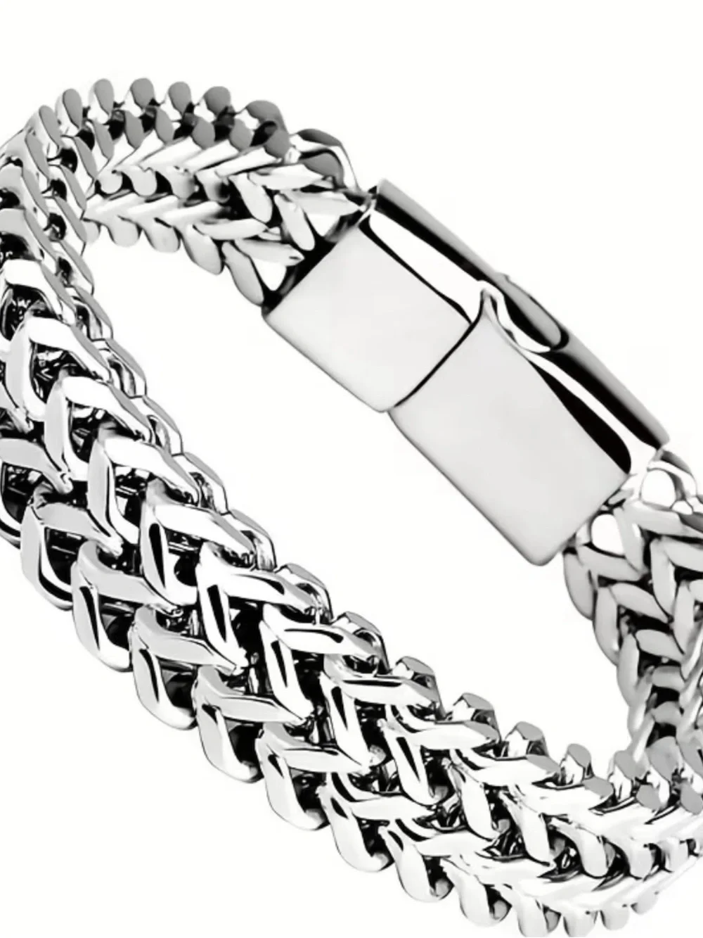 Men’s Sterling-Look Double Strand Chain Bracelet in Shiny Silver